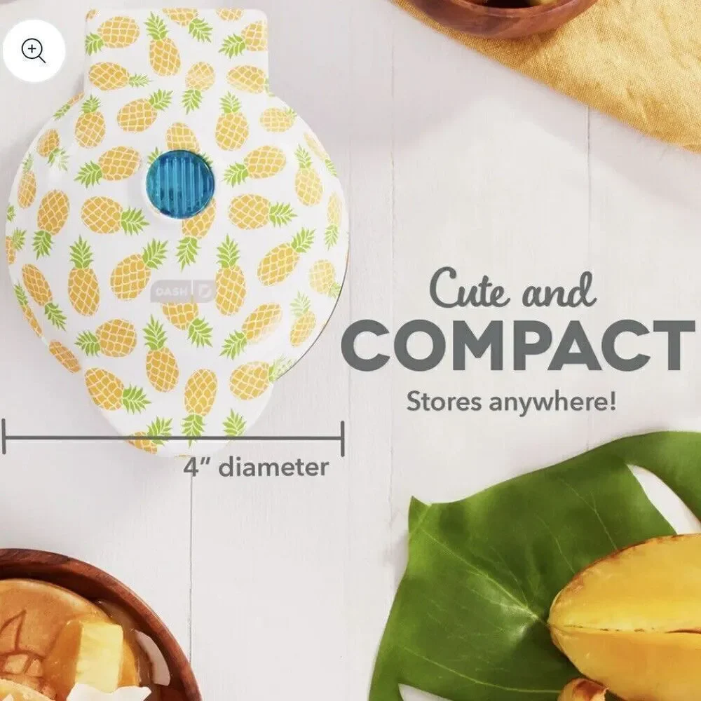NWT in Box Gorgeous Dash White Yellow Pineapple Mini Waffle Maker w/Recipe Book